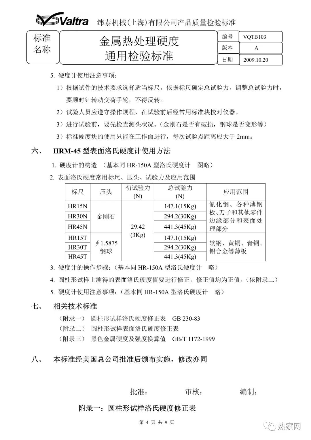 金属热处理硬度通用检验标准